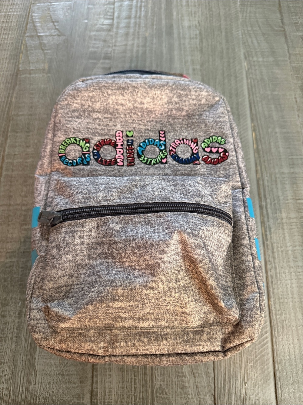 adidas Kids Heather Gray Backpack with Multicolor Logo Accents